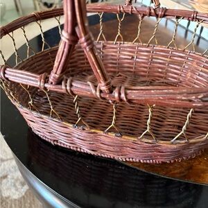 Brown Basket Structured Metal Framed Elegance With Woven Accent
